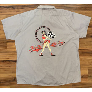 Vintage Dickies Feelin Lucky Pinup Girl Racing Work Shirt Men's 2XL Mechanic Y2K